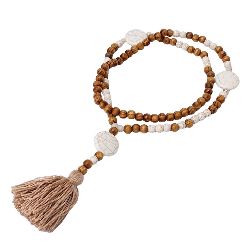 Buy Pine and Stone Round Tassel Sweater Chain Hand String Wooden Beads