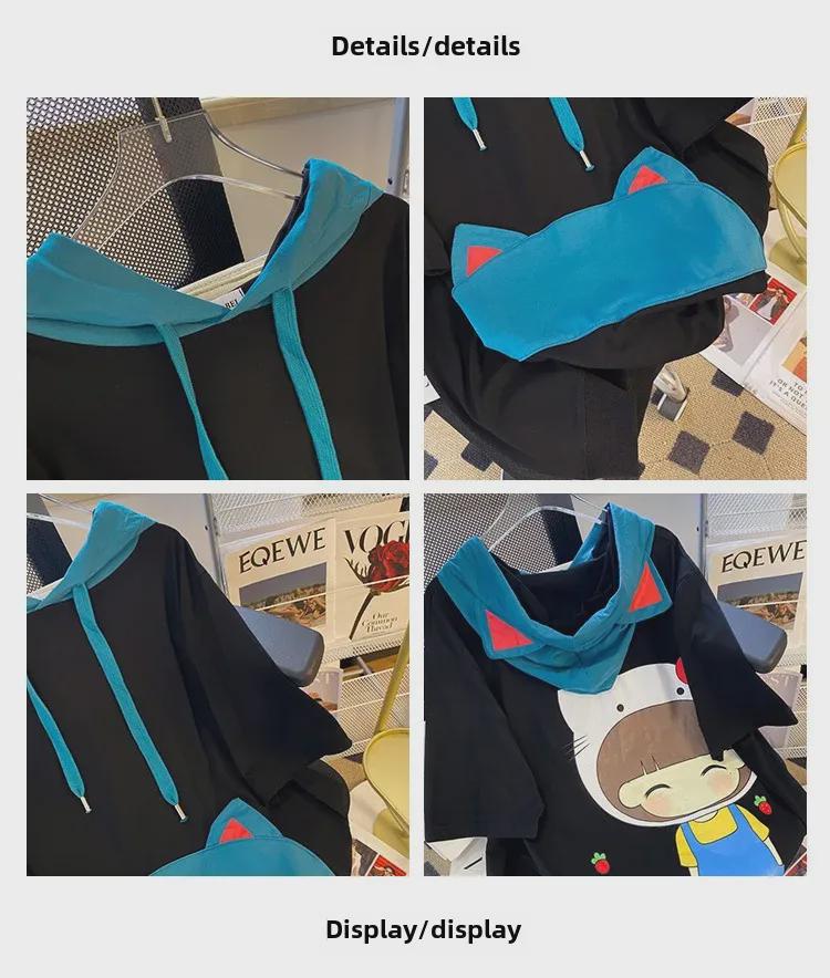 Women's Plus Size Korean Style Casual Loose Short Sleeve Hooded T-Shirt - Summer Design