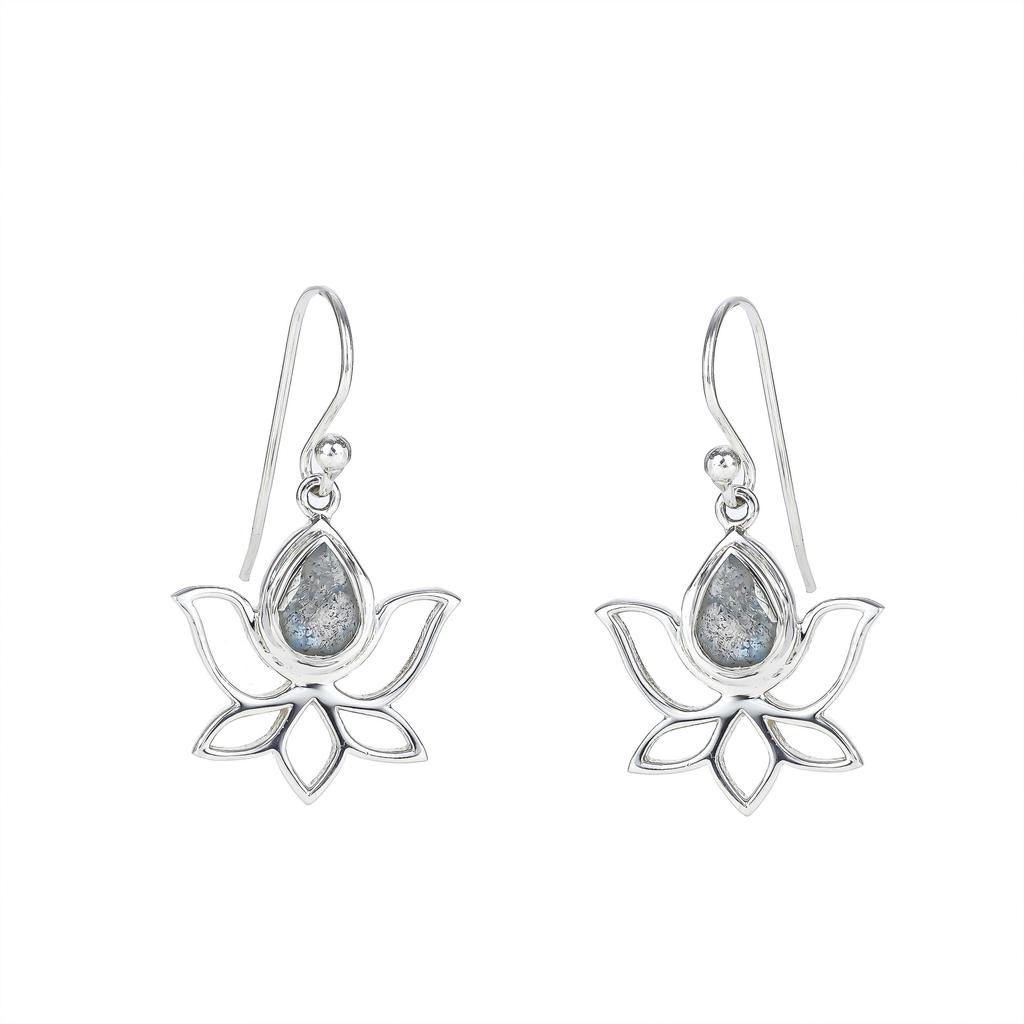 Garnet Flower Earrings: Sterling Silver Dangle Earrings