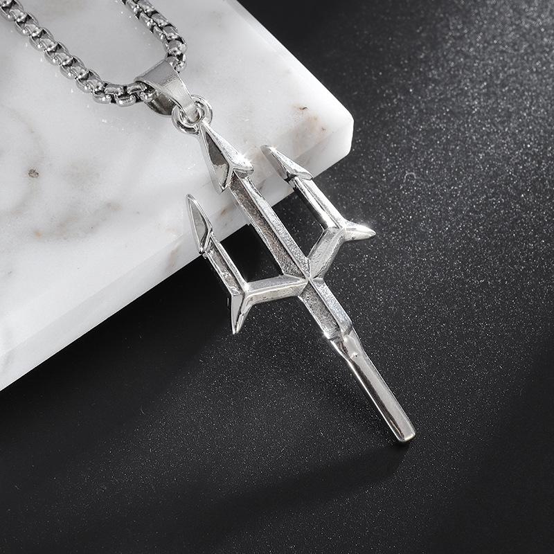 Cross Hip Hop Accessories for Men and Women Trident Pendant Necklace 60CM(Necklace Long)