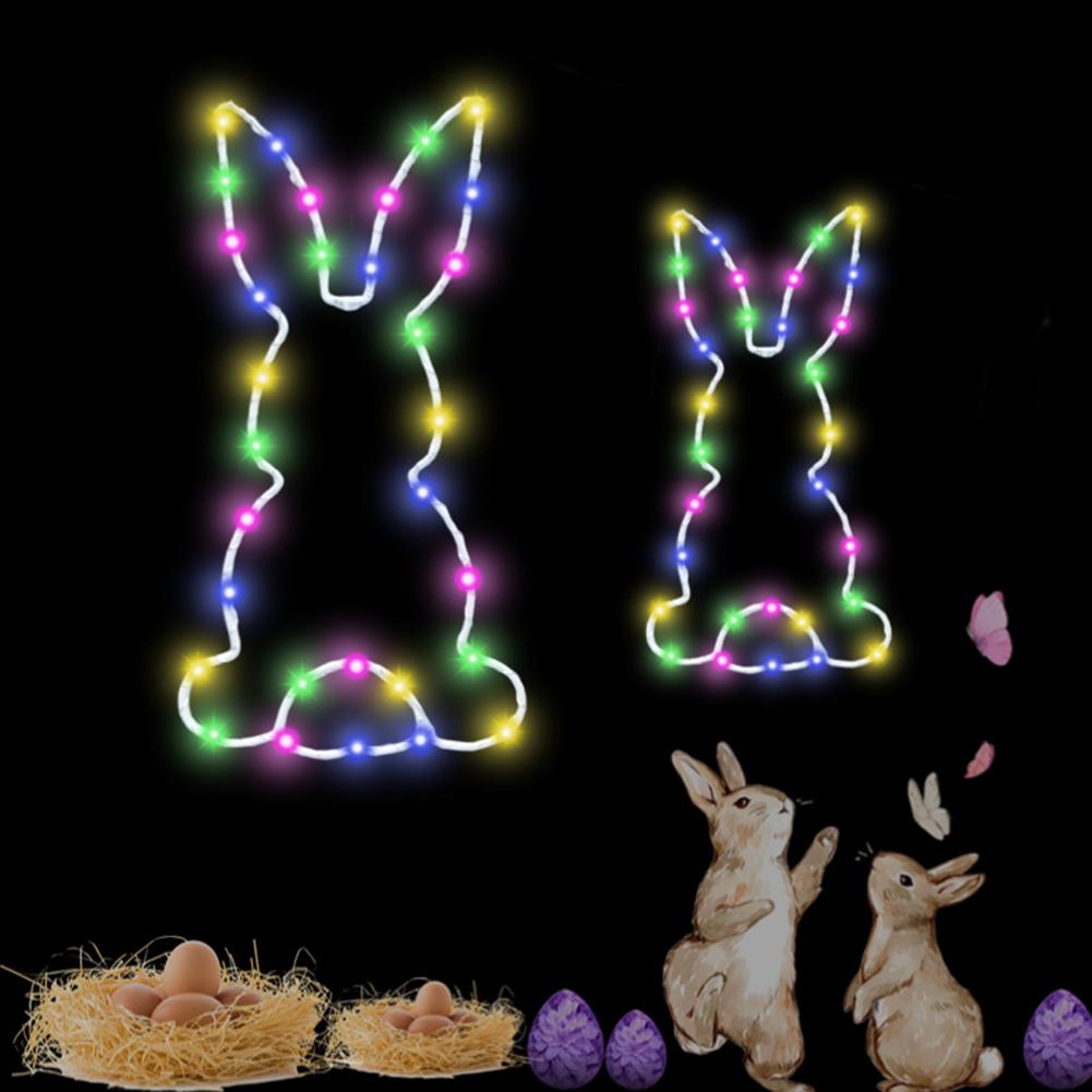 2PCS Easter Rabbit Light Bunny Window Fairy Lights Suction Cup Battery Operated Luminous Rabbit Pendant For Easter Decoration