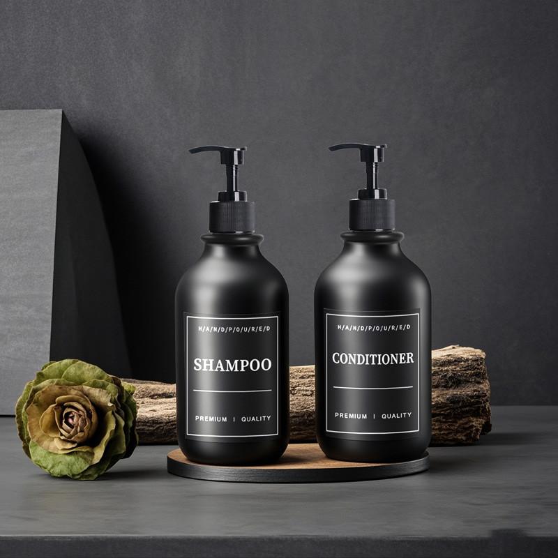 500ml Matte Black Lotion Bottle Plastic Refillable Bottle with Labels Wall-mounted Lotion Bottle Holder Shampoo Conditioner
