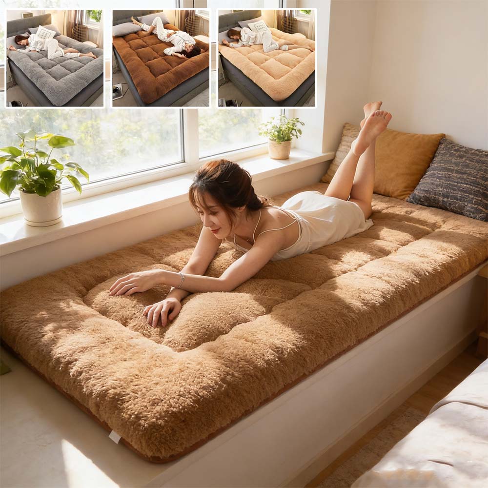 Plush Faux Lamb Fleece Mattress Pads Thickened Foldable Bed Cushion for Home Dorm Bed Student Dormitory Bay Window Camping Use