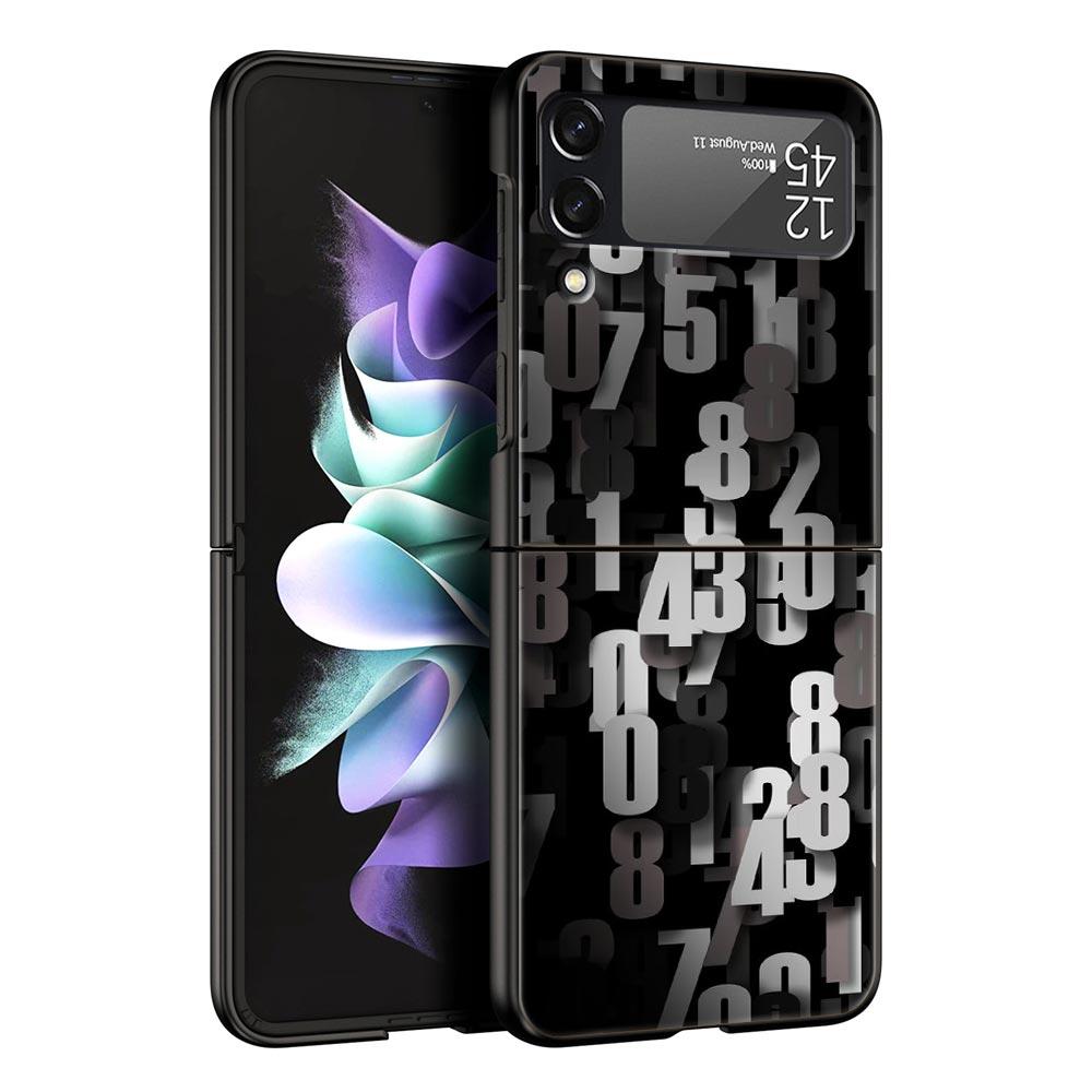 Number Pattern Hard PC Phone Case For Samsung Galaxy Z Flip 7 6 5 4 Black Cover For Galaxy Z Flip 3 Foldable Shell Fundas Capas