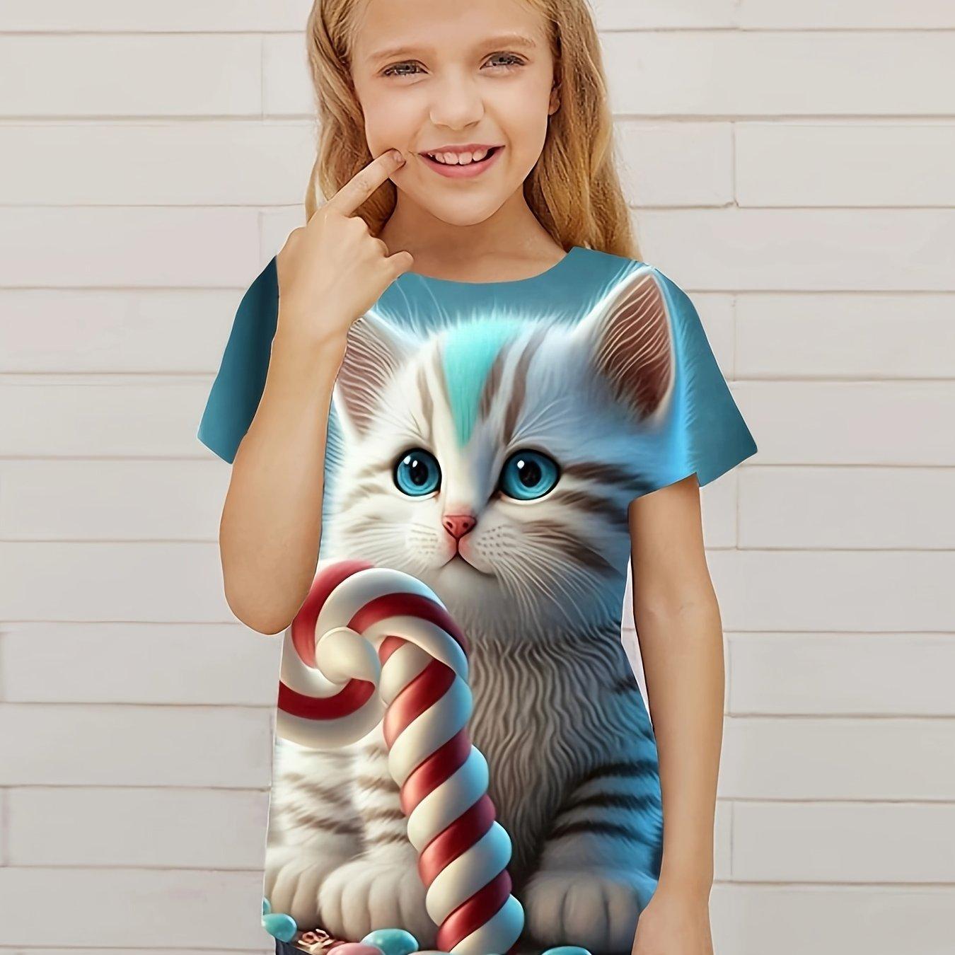 

Детская одежда Милый 3D Кот Графический принт Топы с коротким рукавом Детская одежда Футболка Повседневный свитер для детей Мальчики Девочки Лето 110CM