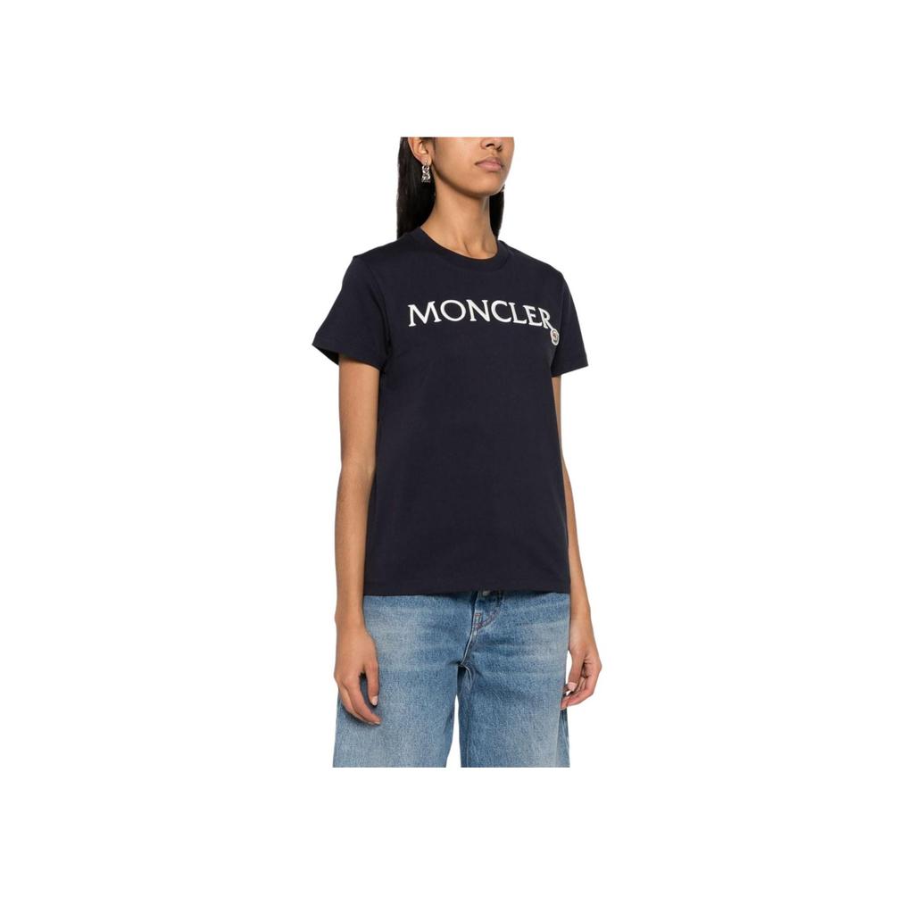 Moncler Logo Embroidered Crew Neck Pullover Short Sleeve T-Shirt Women T-Shirts Navy-Blue J10938C00006829HP778