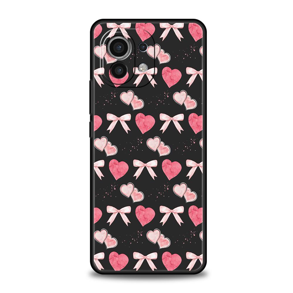 Phone Case For Xiaomi 15 14 13 12 Lite 14T 13T 12T Pro Poco X7 X6 X5 X4 X3 NFC F7 Ultra F6 Pro Soft Cover Cute Pink Heart Bow