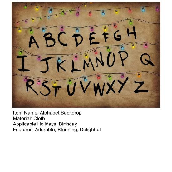 Sfondo Alfabeto Rustico Retro Colorato Alfabeto con Luci a Stringa Tema Sottosopra Oggetti di Scena per Foto per Halloween Forniture per Feste di Compleanno