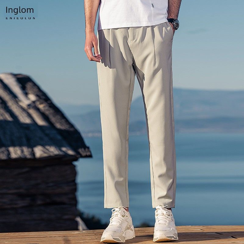 

Yingjuelun Drape-Resistant Wrinkle-Resistant Casual Trousers for Men, Summer Loose Straight Tapered Trousers, Suit Pants, Men s Cropped Trousers Shallow khakis L