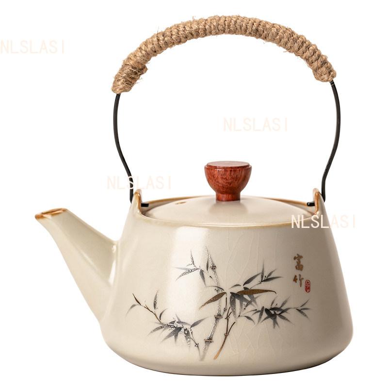 Ru Kiln Lifting Pot Ceramic Household Small Capacity Teapot Chinese Bamboo Tea Set Underglaze Color Drinking Tea in The Office