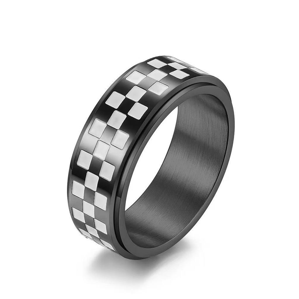 Rennschachbrett Fidget Spinner Herrenringe Edelstahl Punk Rock Einfacher Schmuck für Damen Modeaccessoires Geschenk Großhandel