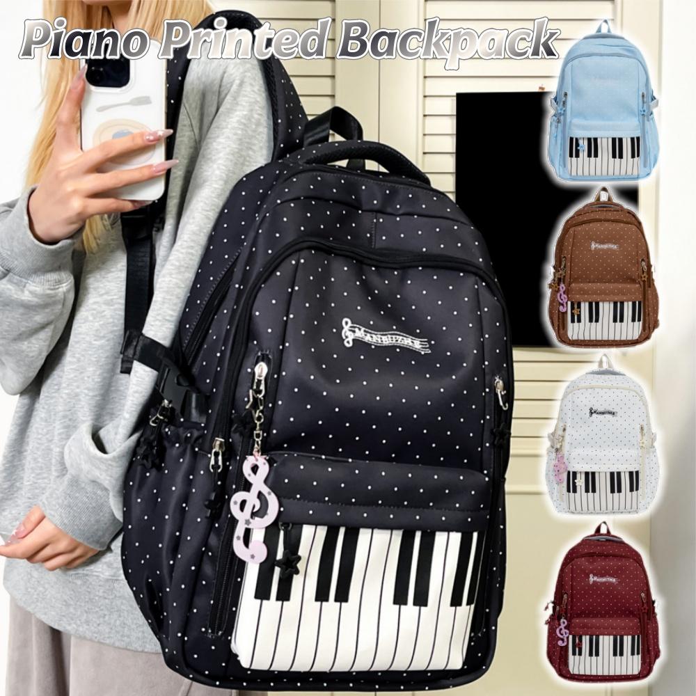 Polka Dot Piano Women's Backpack Lightweight Casual Simple Design School Bag Travel Bag with Zipper for College Students Teens
