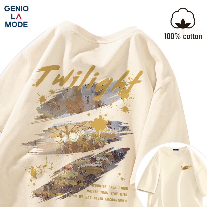 GENIOLAMODE Men s Cotton Vintage Print Short Sleeve Tee M