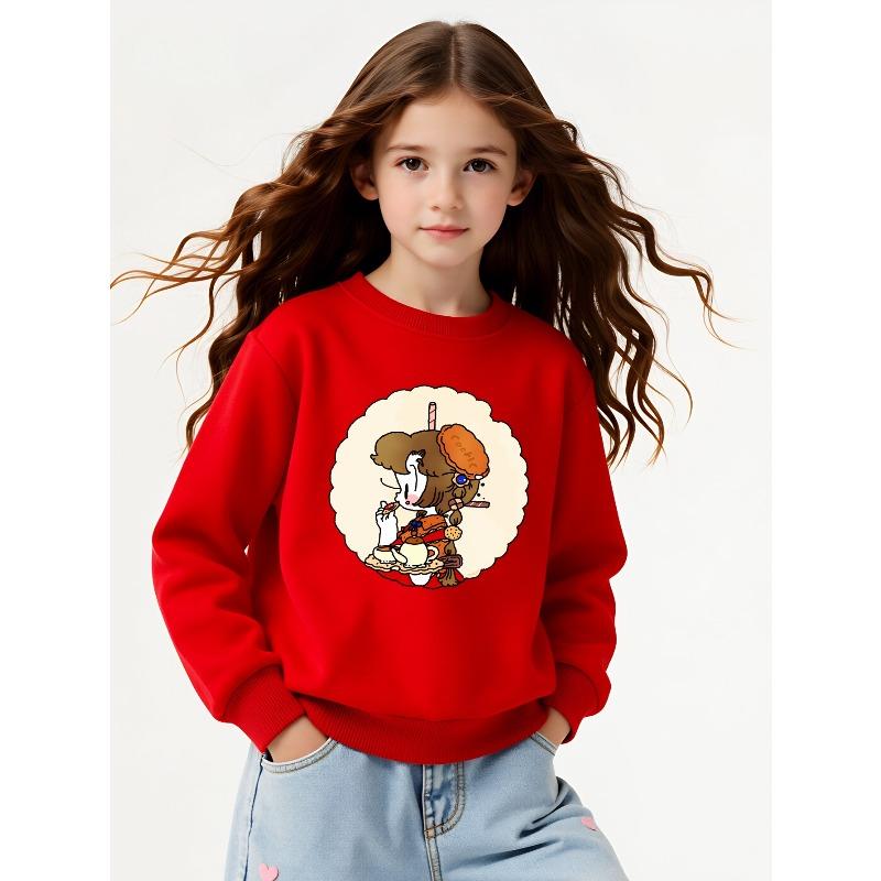 Kids Sweatshirt, Casual Sweatshirt Printed Round Neck Pullover, Cute Cookie Tea Time Character, Autumn and Winter,Comfortable Warm Fashion Printed Top