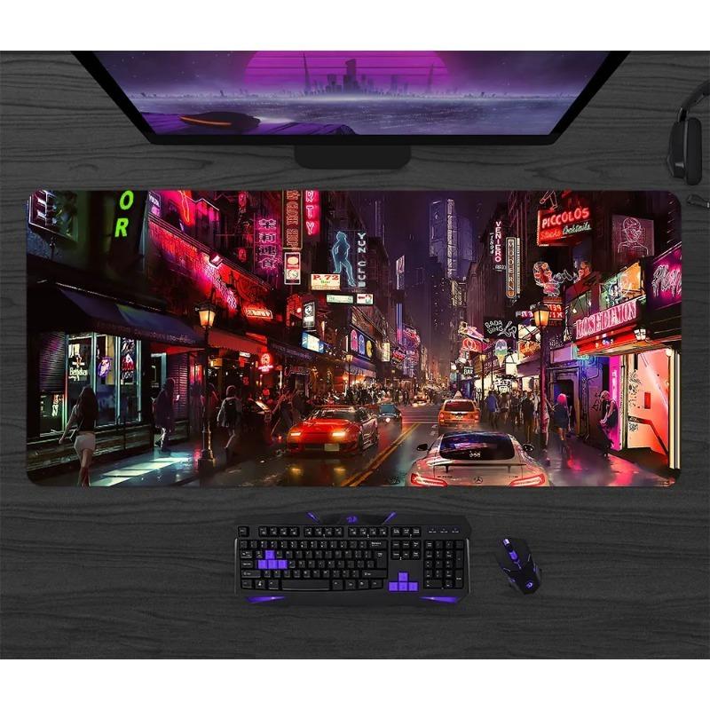 Cyberpunk Gaming Mouse Pad Anime Xxl Mouse Pad Neon City Signs Desk Mat Gamer Large Mousepad Keyboard Mat Laptop Computer Carpet