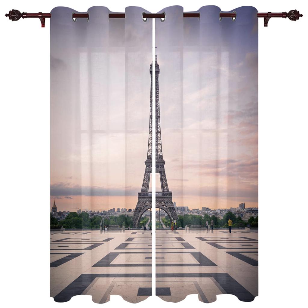 Paris Architecture Pink Window Curtains Bedroom Kitchen Curtain Panel Christmas Home Decor Curtains for Living Room