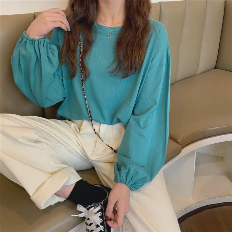 

Women s Long-Sleeve Lantern T-Shirt for Spring/Autumn 2025 S озеро синього кольору