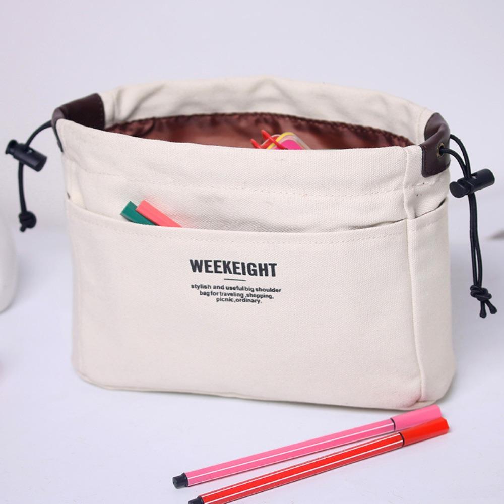 

Multifunctional Sundry Storage Bag Canvas Makeup Tote Pouch Drawstring Cosmetic Bag Students S бежевий