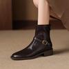 Krazing Pot Microfiber Winter Round Toe Western Boots Med Heels Zipper Women Metal Buckle British School Ankle Boots