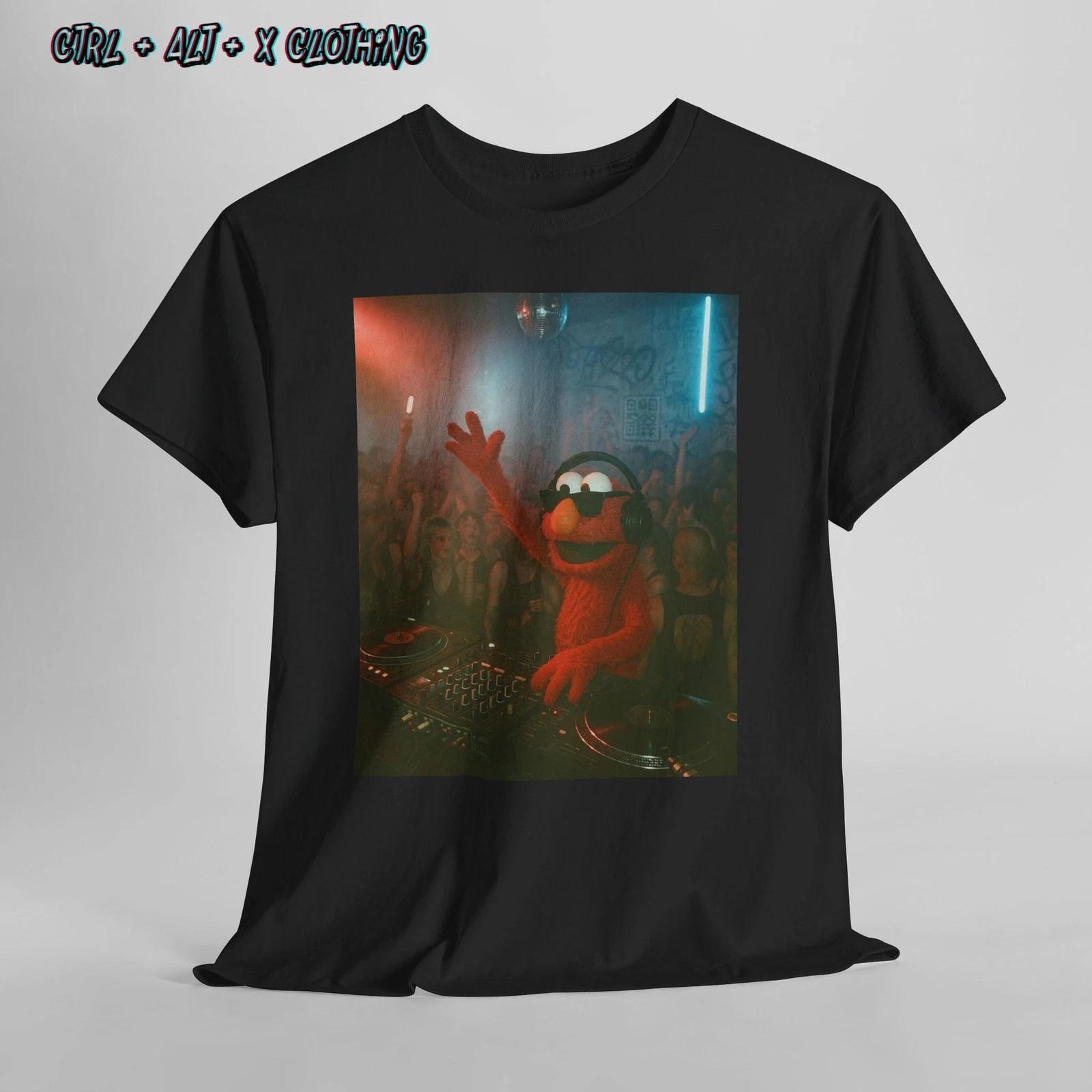 DJ Elmo T-Shirt Sesame Street Club Rave Character Tee, Party Vibes Funny S