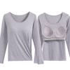 Damska koszulka z długim rękawem i okrągłym dekoltem z wbudowanymi bezprzewodowymi miseczkami – wyszczuplająca warstwa bazowa do jogi