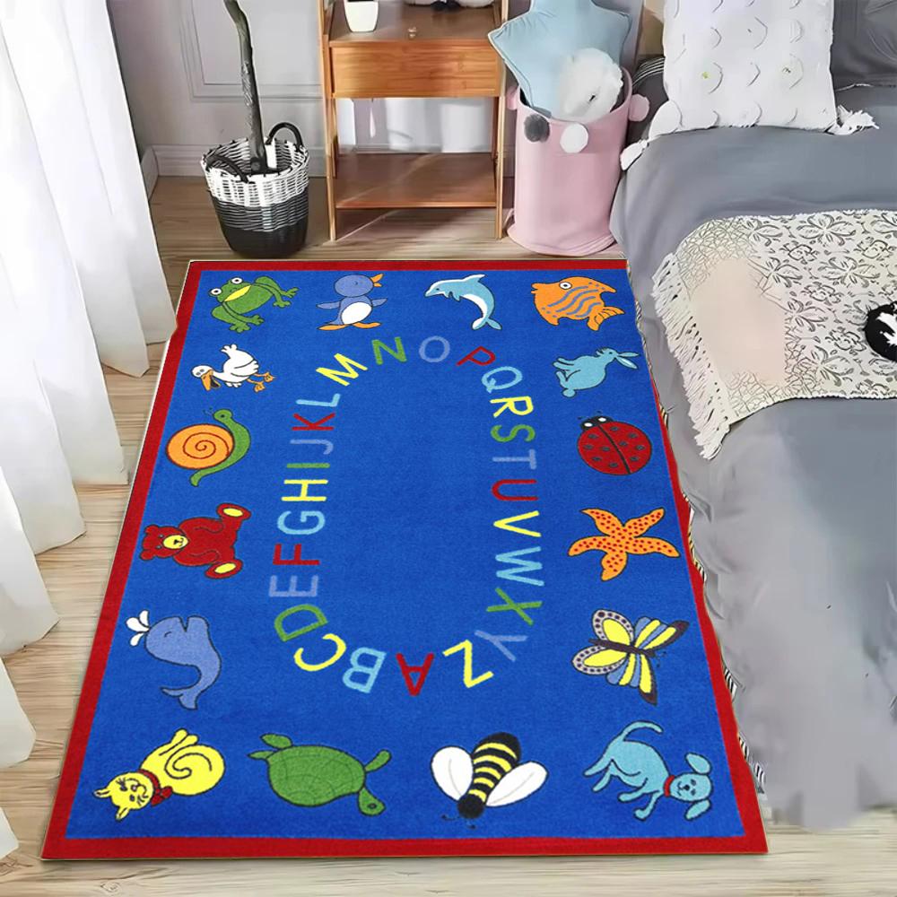 

Kid s Educational Theme Rug ABC Kids Room Large Carpet Blue Based Stain-resistant & Non-slip Kids Play Mat Crawling Mat 40x60CM