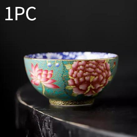 Vintage Enamel Color Blue White Porcelain Tea Cup Floral Pattern Chinese Ceramic Tea Set Cup for Drinking Gift Collection