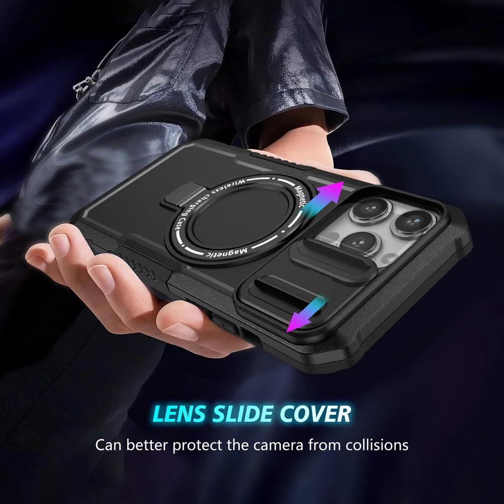 Magsafe Magnetic Adsorption Case For iPhone 15 Pro Max iPhone14 Plus 13 Pro 12 11 Pro Metal Holder Sliding Camera Protect Cover