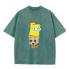 Mashup Cartoon Bart Simpson Print Vintage Washed T Shirt Black Casual Streetwear