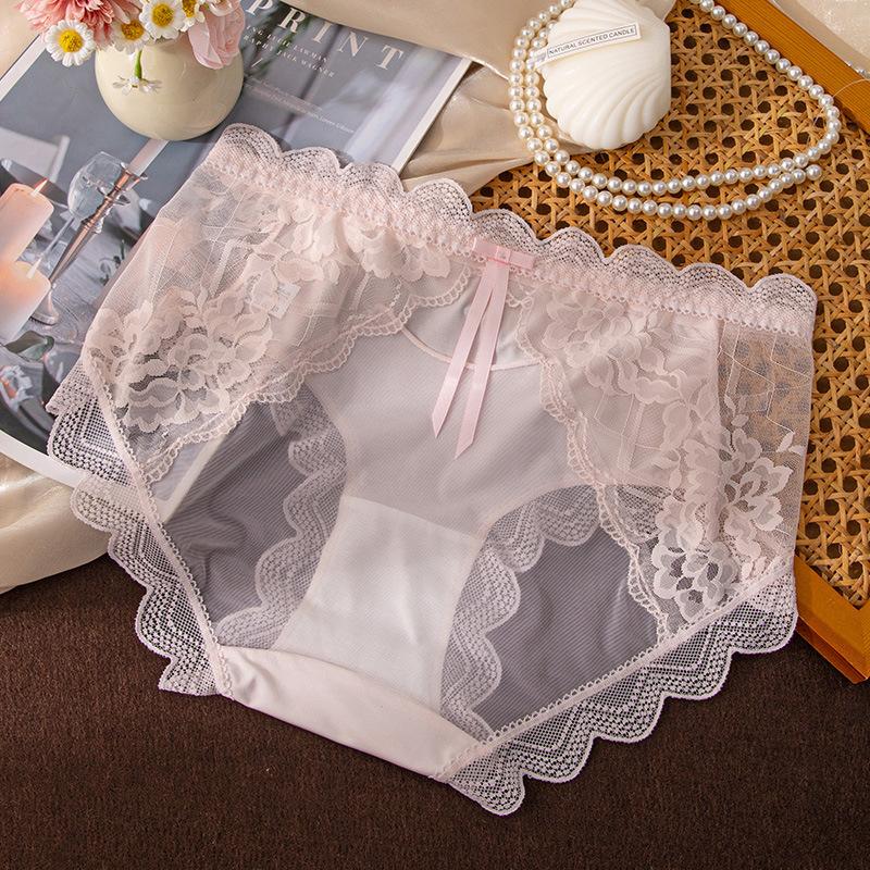 Big Size Ladies Summer New Style Pure To Hollow Lace Pure Cotton Crotch Breathable Waist Triangle Briefs