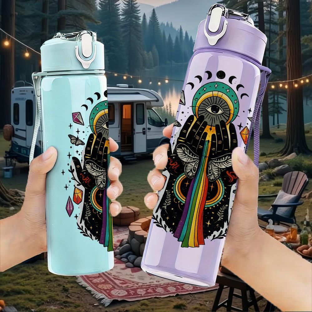 1PC Rainbow Witch Woman Art Print 750ml Color Plastic Sports Water Bottle Leakproof Flip Straw Lid Suitable for Sports Office Home Use