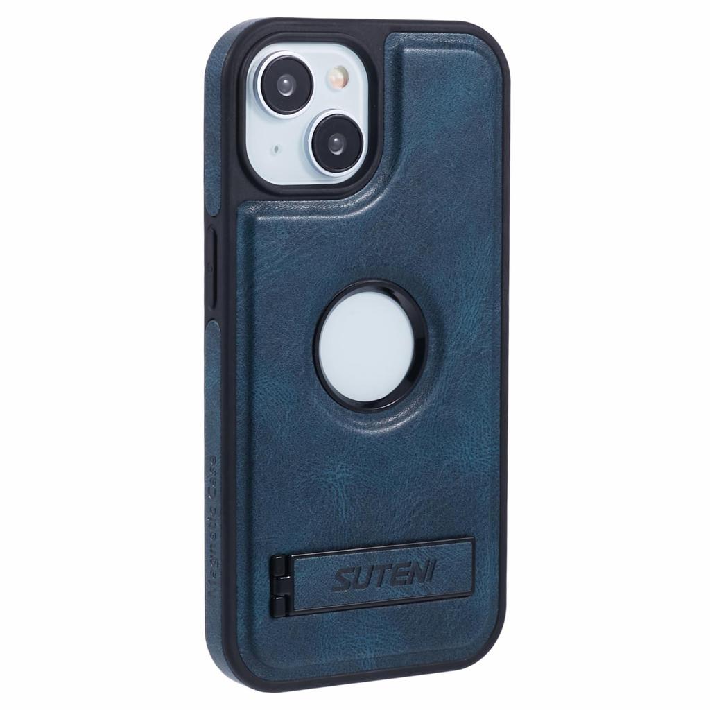 For iPhone 15 Magnetic Case Leather Phone Back Cover Waxy Texture Kickstand