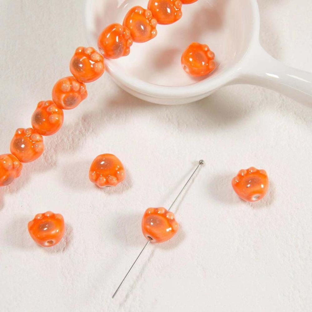 10Pcs Cartoon Design Cat Paw Beads Ceramic Jewelry Making Material  Student