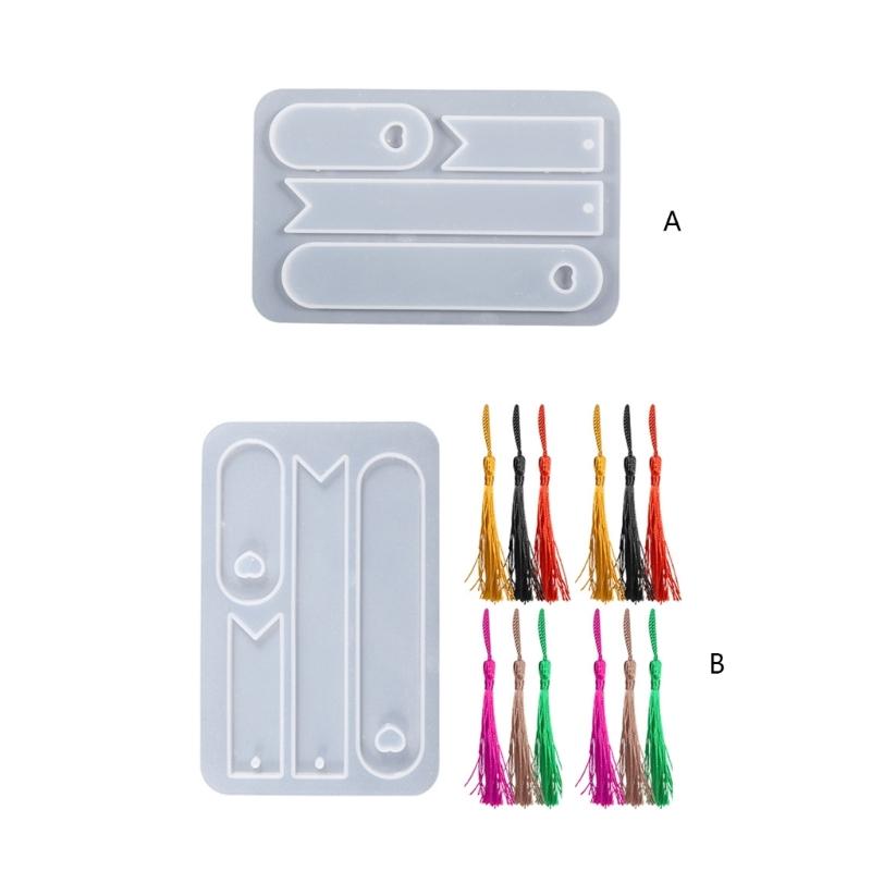Bookmark Resin Mold,Bookmark Mold Kit with 12pcs Bookmark Tassels Bulk Silicone Bookmark Mold for Epoxy Resin Casting