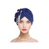 Women Headscarf Hat Imitation Pearls Flower Decor Turban Hat Solid Color Stretchable Fit Headband Sleep Hat