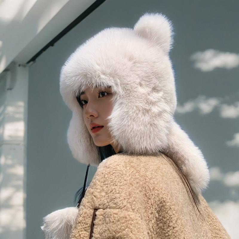 Thickened Warm Princess Hat In Autumn and Winter Fashion Ear Protection Hat Raccoon Plush Hat Imitation Fox Hair Woman