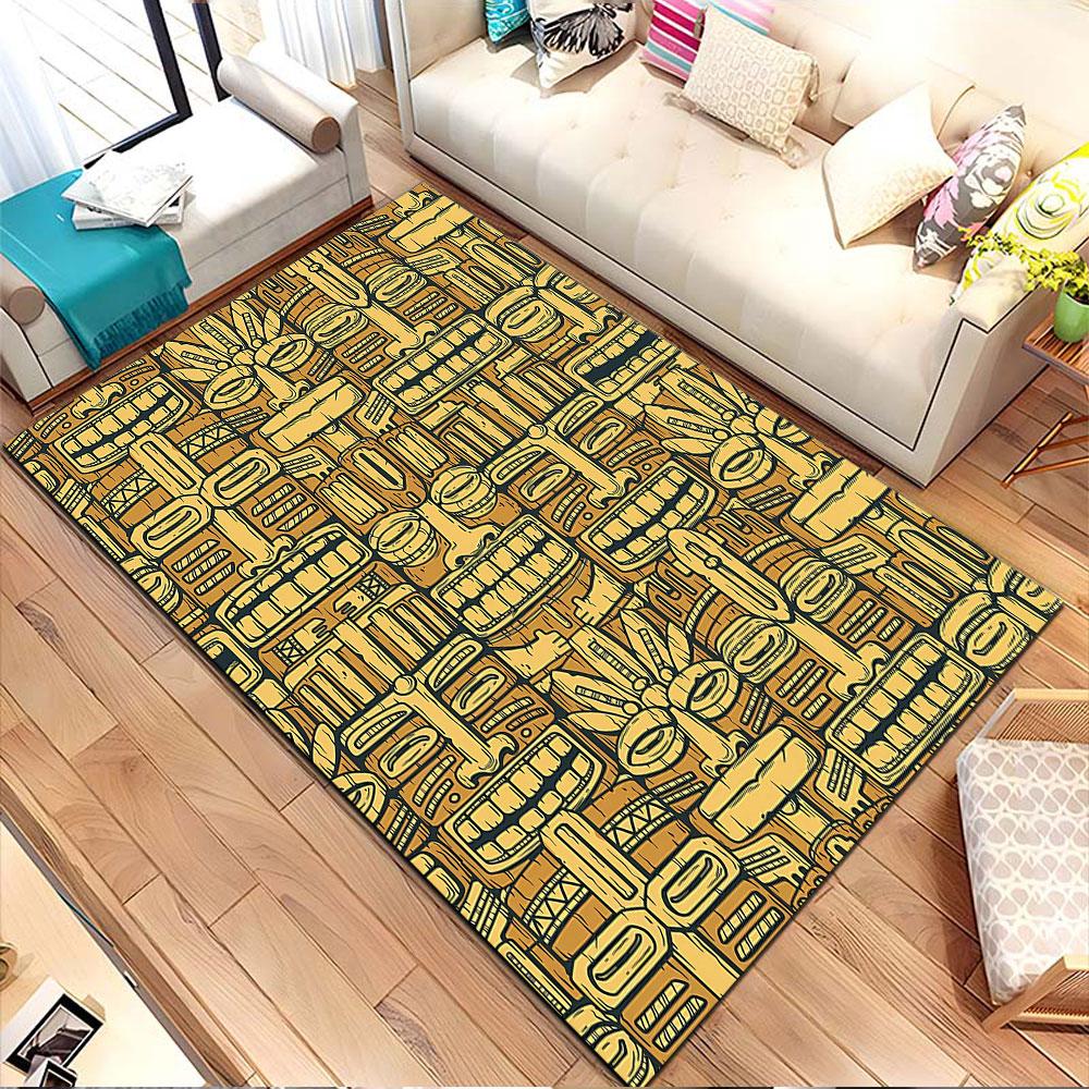 Tribal Tiki Mask Pattern Patterned carpet, non slip mat suitable for living room and bedroom sofas