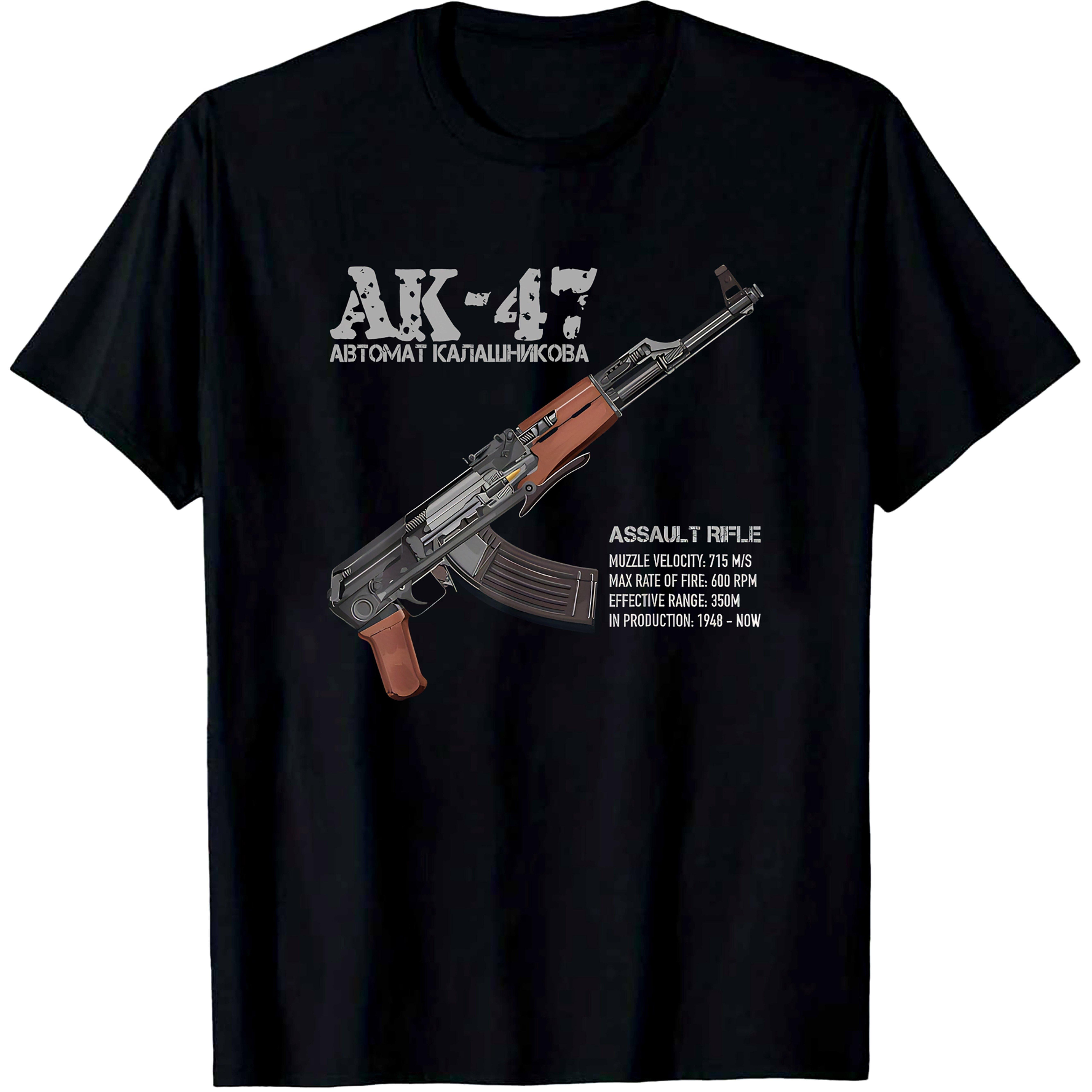 

Men s AK-47 Assault Rifle Printed T-shirt Black Gun Pattern Comfortable Round Neck Casual Outdoor Wear Style 5XL різнокольоровий