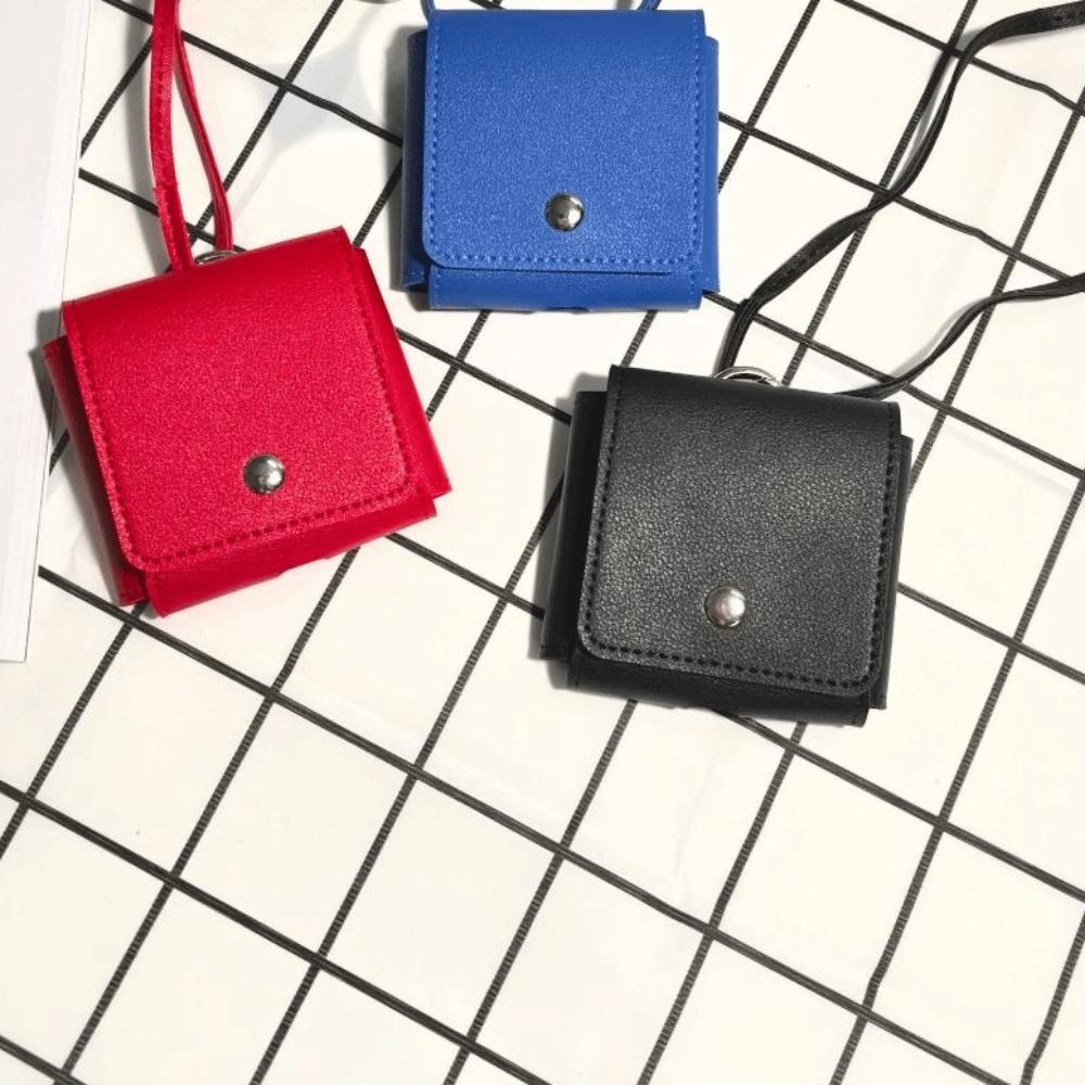 Portable Hanging Neck Headphone Bag PU Leather Small Coin Purse Elegant Lanyard Lipstick Bag Lady