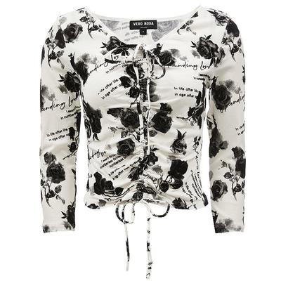 VERO MODA Women's Rose Flock Print Slim Fit V-Neck T-Shirt