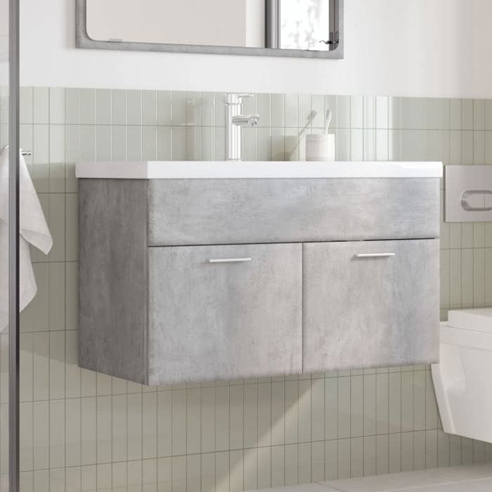 VidaXL Armoire lavabo de salle de bain avec bassin intégré gris béton, placard lavabo de salle de bain, meuble de salle de 3324859