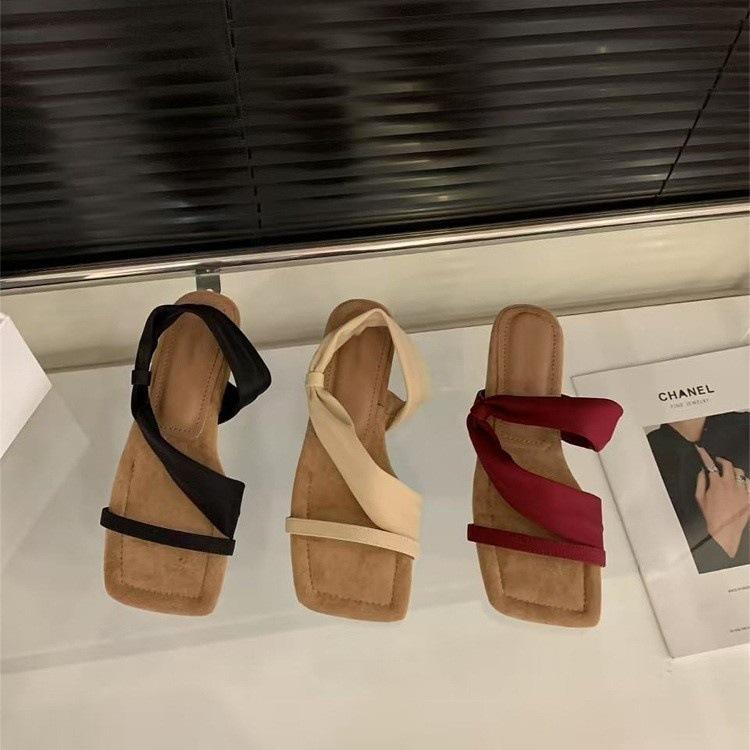 

Wedge heel red one-word slippers fairy shoes outer wear holiday beach sandals sandals 40 абрикосовий