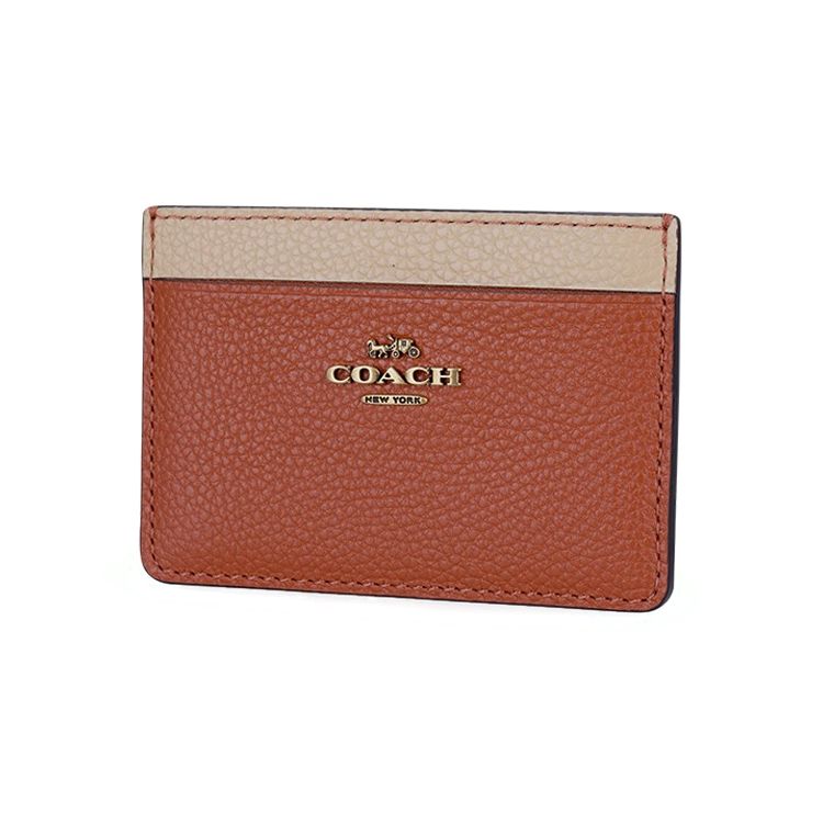 Coach Card Case 10 Leather Mini Wallet Women wallets Orange White 2843G-B4QQS