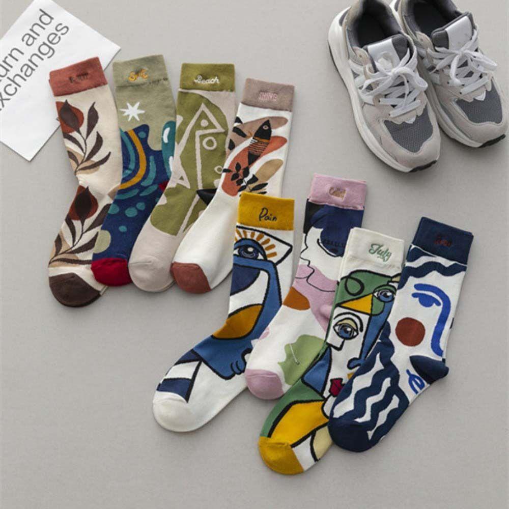 

School Girls College Style Warm Harajuku Hosiery Women Graffiti Socks Embroidery Medium Tube Socks темно-красного