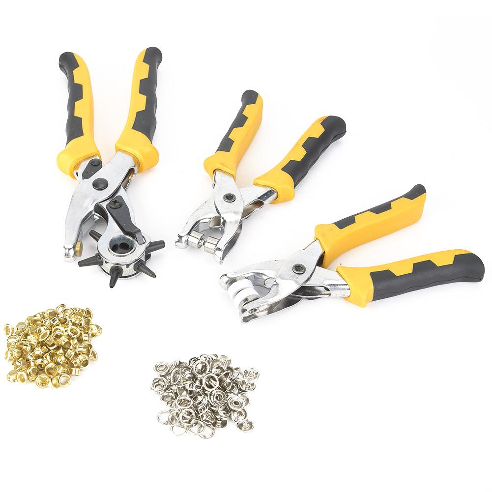 

3 шт. Дырокол для кожаного ремня, щипцы, плоскогубцы, инструмент для рукоделия и комплект металлических пуговиц для ремня