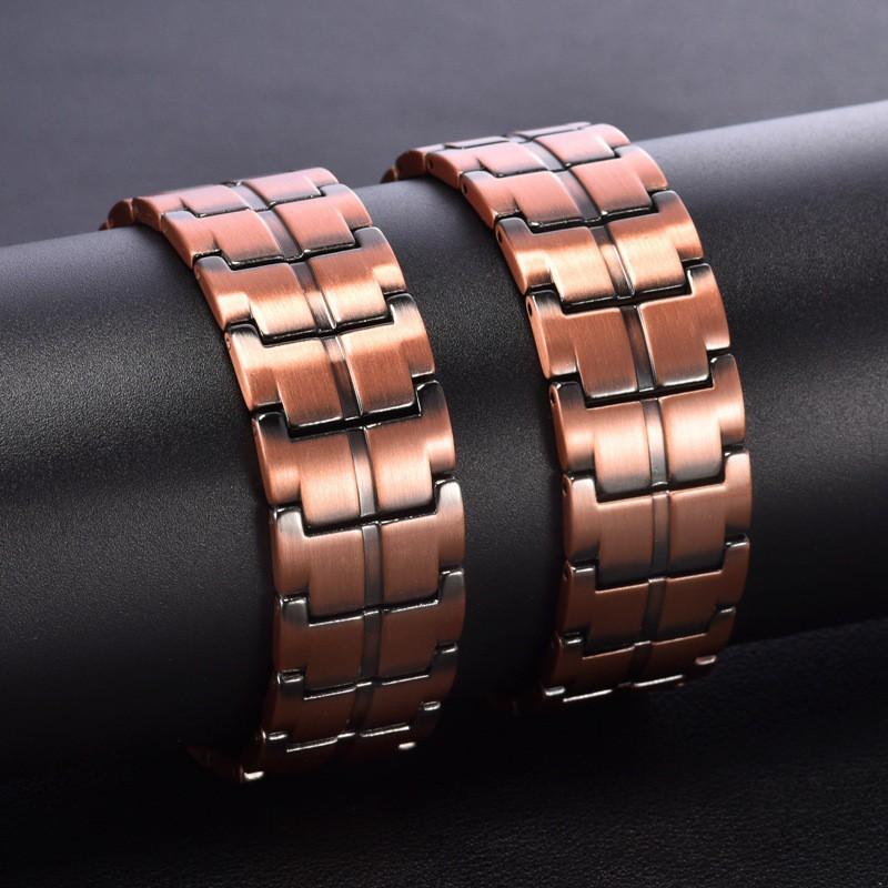 Adjustable Vintage Copper Magnetic Bracelet 3-Row Geometric Design Unisex Retro Jewelry Daily Wear