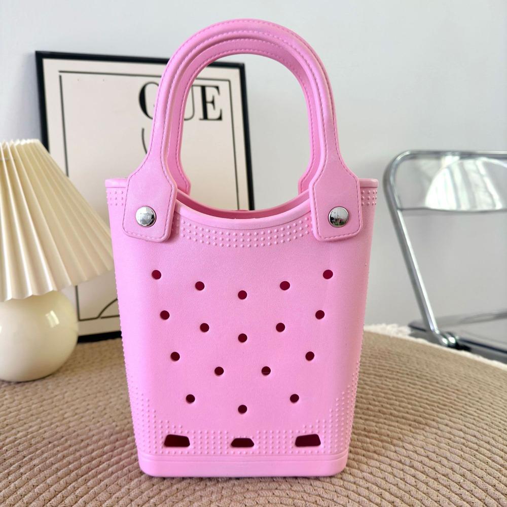 

Sundries Organizer Women Tote Handbag Solid Color Storage Baskets Waterproof Beach Bag Shopping рожевий