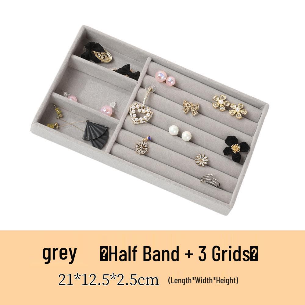 Samt Schmuckschatulle mit Schublade: Graues Multifunktionstablett für Halsketten & Ringe