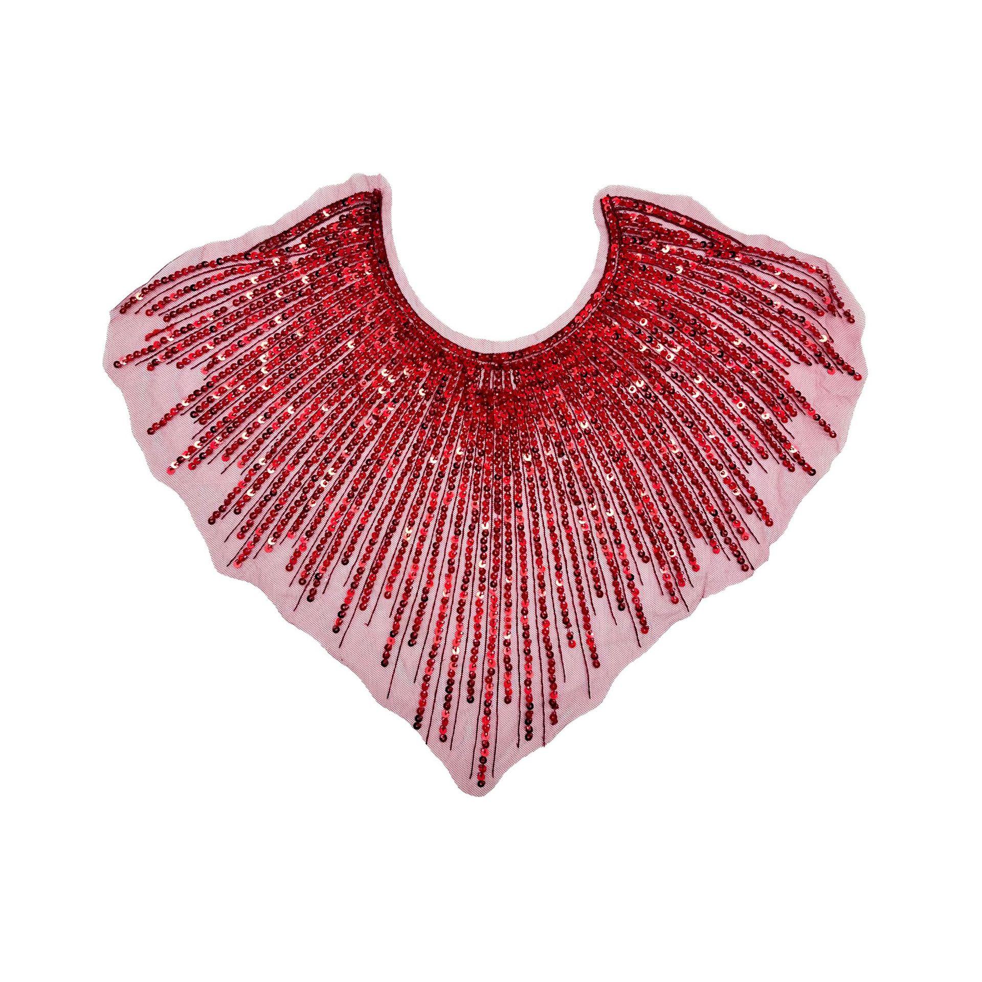 

Shining Sequins Lace Collar Beaded Applique Neckline Patch Sew on Lace Neckline Women Clothes темно-красного