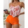 European and American New Swimsuit Printed Multi-color Big Lotus Leaf Corset Drawstring Boxers Bikini Swimsuit